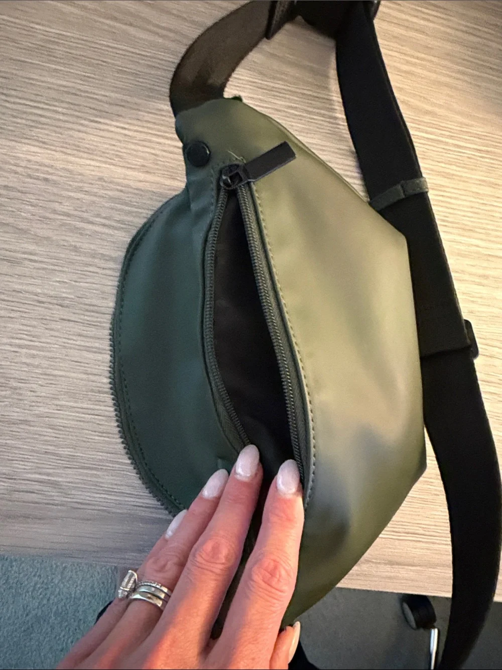 Hunter Olive Green Crossbody Belt Bag with Black Strap